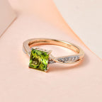 9K Yellow Gold Hebei Peridot and Moissanite Ring 1.14 Ct