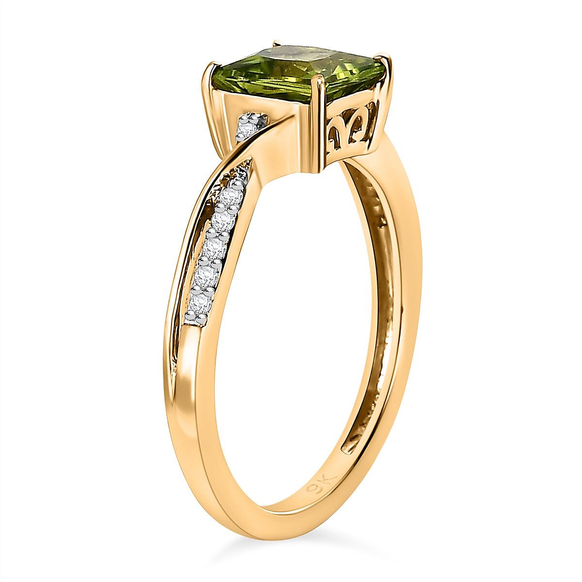 9K Yellow Gold Hebei Peridot and Moissanite Ring 1.14 Ct 7564184 3
