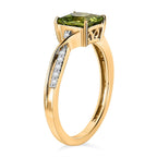 9K Yellow Gold Hebei Peridot and Moissanite Ring 1.14 Ct