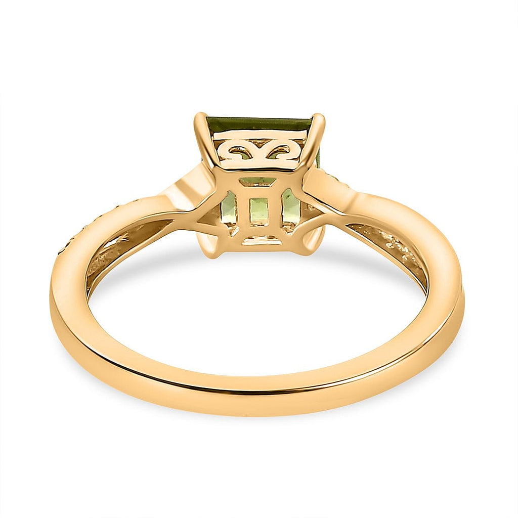 9K Yellow Gold Hebei Peridot and Moissanite Ring 1.14 Ct