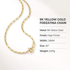 9K Yellow Gold High Finish 1.8MM Forzatina Chain 20 Inch, 0.97 grams