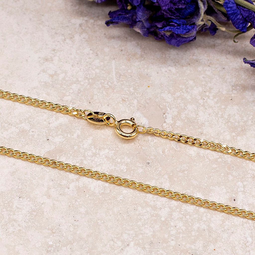 9K Yellow Gold High Finish Flat Curb Chain 22 Inch, 2.2 grams