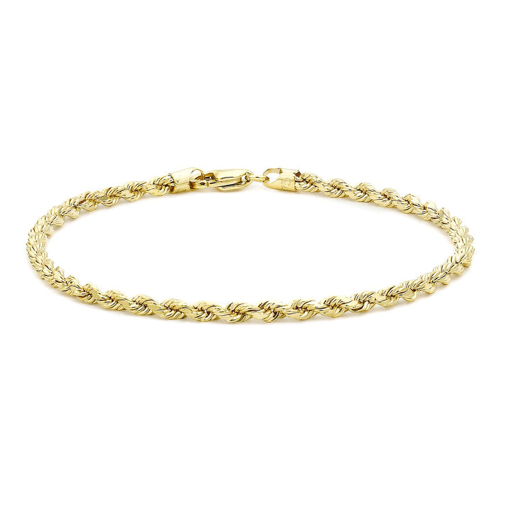 9K Yellow Gold Hollow Diamond Cut Rope Bracelet 7.5 Inch 7078131 1