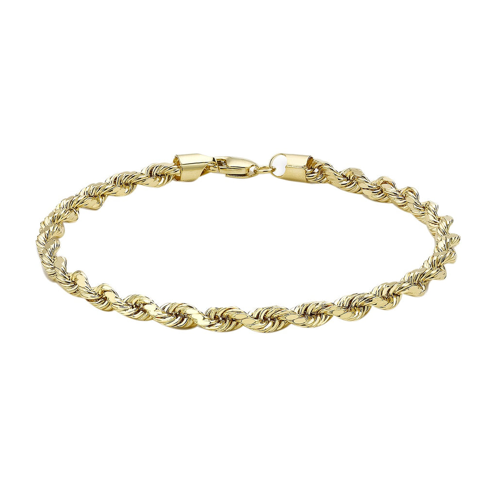 9K Yellow Gold Hollow Diamond Cut Rope Bracelet 7.5 Inch