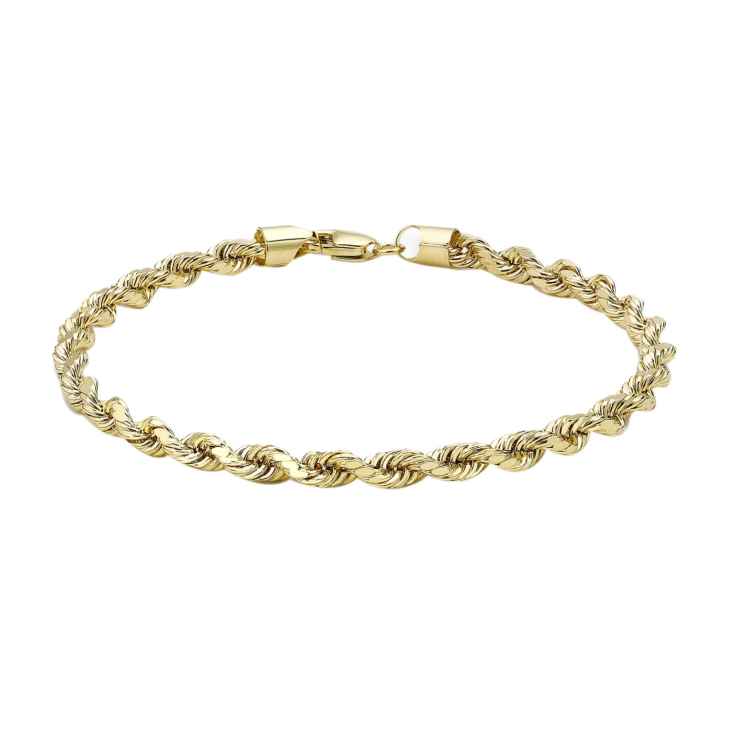 9K Yellow Gold Hollow Diamond Cut Rope Bracelet 7.5 Inch 7078132 0