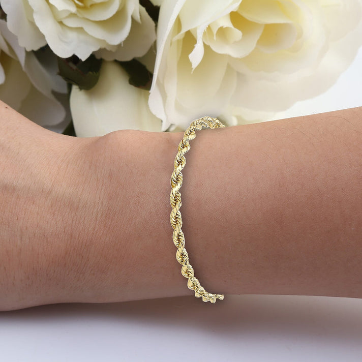 9K Yellow Gold Hollow Diamond Cut Rope Bracelet 7.5 Inch 7078132 2