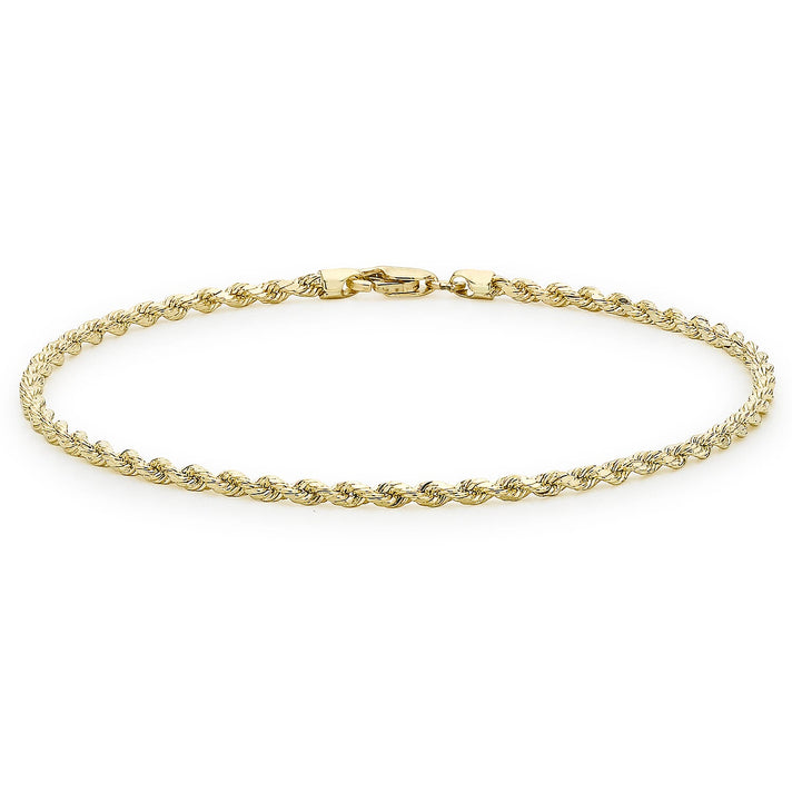 9K Yellow Gold Hollow Diamond Cut Rope Bracelet 7 Inch 7193422 1