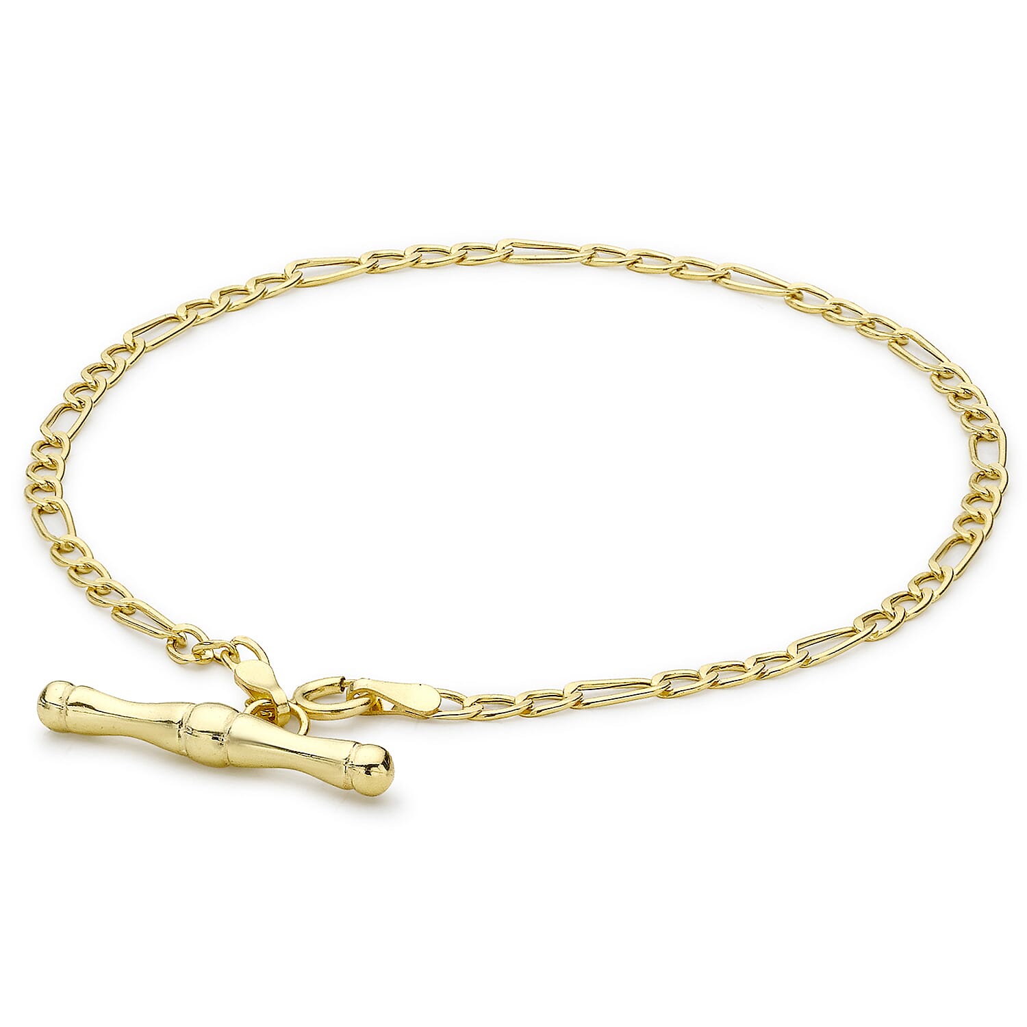 9K Yellow Gold Hollow Figaro T Bar Bracelet 7.5 Inch 7193430 0
