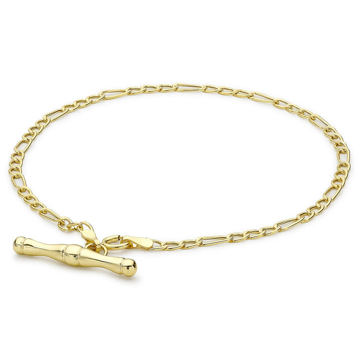 9K Yellow Gold Hollow Figaro T Bar Bracelet 7.5 Inch 7193430 1