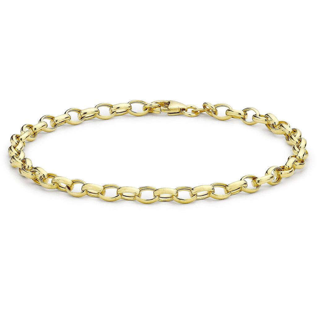 9K Yellow Gold Hollow Oval Belcher Bracelet 7 Inch