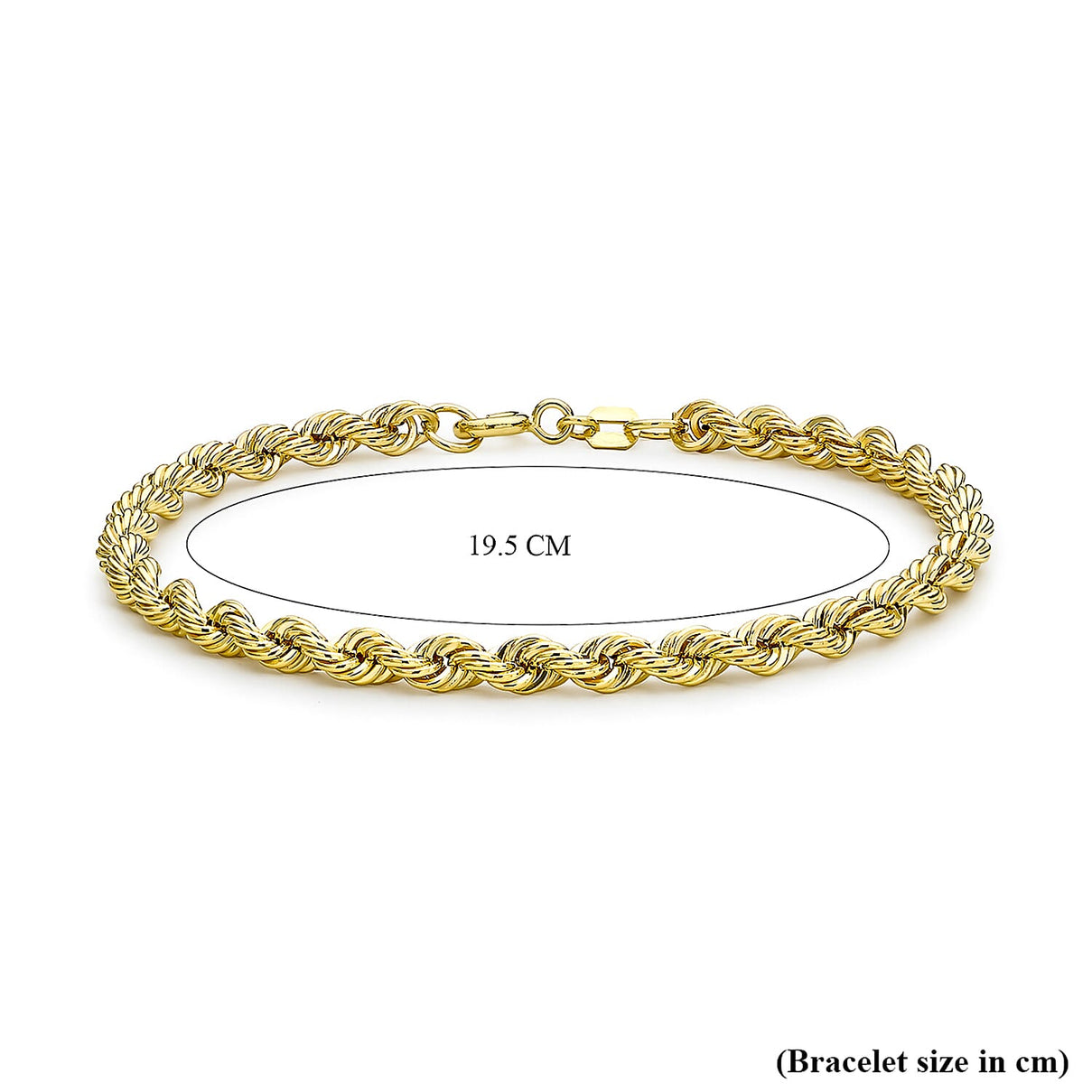 9K Yellow Gold Hollow Rope Chain Bracelet 7.5 Inch 8894659 3