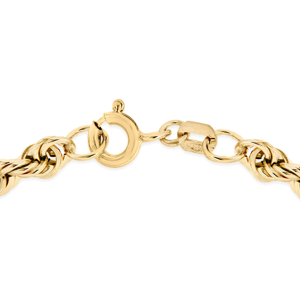 9K Yellow Gold Hollow Rope Chain Bracelet 7 Inch
