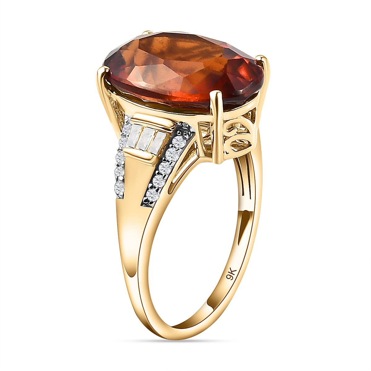 9K Yellow Gold Natural Ceylon Honey Garnet and Diamond Ring 7.59 Ct. 7080868 7