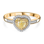 The Rare Find - Yellow Diamond Ring in 9K Yellow Gold with White Diamonds  (0.50 CT)- 0.33 Heart cut Natural Yellow Diamond