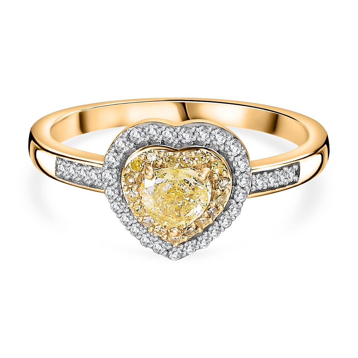 The Rare Find - Yellow Diamond Ring in 9K Yellow Gold with White Diamonds  (0.50 CT)- 0.33 Heart cut Natural Yellow Diamond 7759631 0