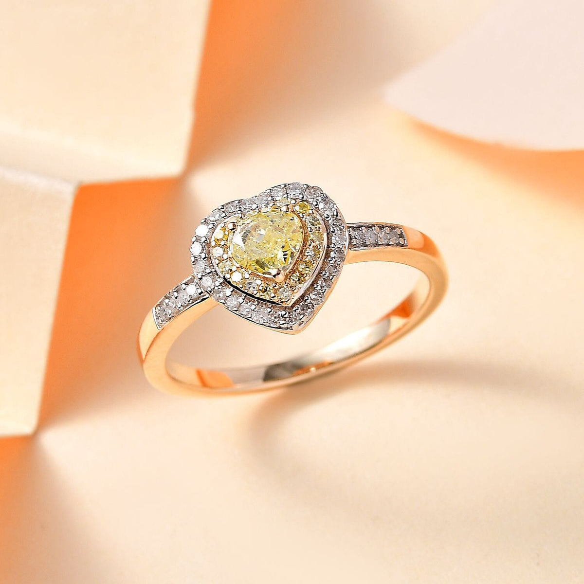 The Rare Find - Yellow Diamond Ring in 9K Yellow Gold with White Diamonds  (0.50 CT)- 0.33 Heart cut Natural Yellow Diamond 7759631 1