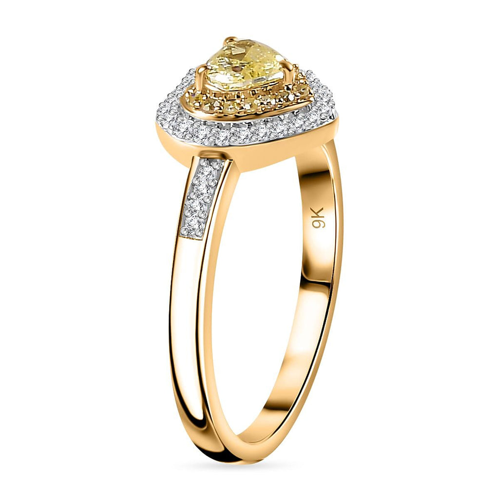 The Rare Find - Yellow Diamond Ring in 9K Yellow Gold with White Diamonds  (0.50 CT)- 0.33 Heart cut Natural Yellow Diamond