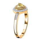 The Rare Find - Yellow Diamond Ring in 9K Yellow Gold with White Diamonds  (0.50 CT)- 0.33 Heart cut Natural Yellow Diamond