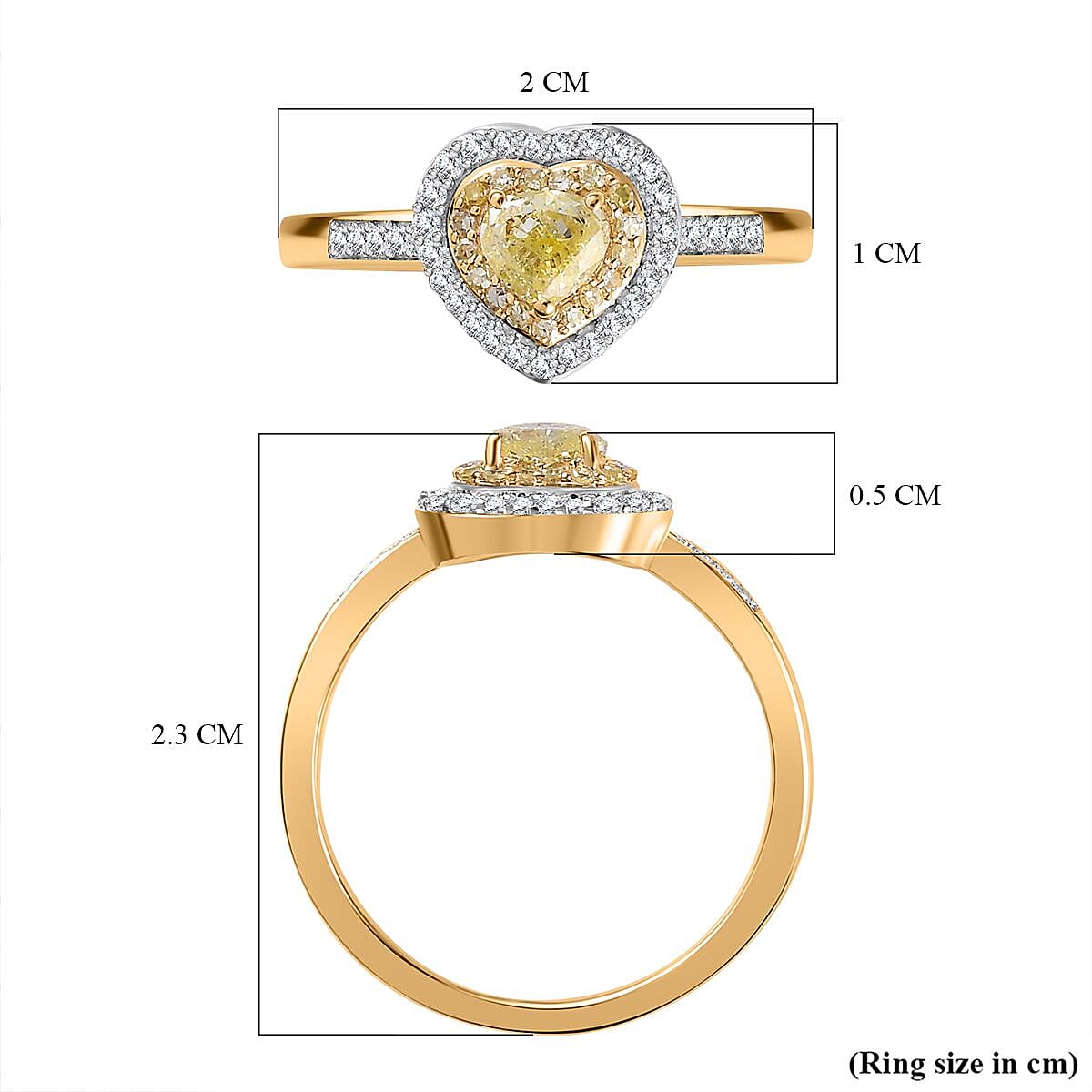 The Rare Find - Yellow Diamond Ring in 9K Yellow Gold with White Diamonds  (0.50 CT)- 0.33 Heart cut Natural Yellow Diamond 7759631 5