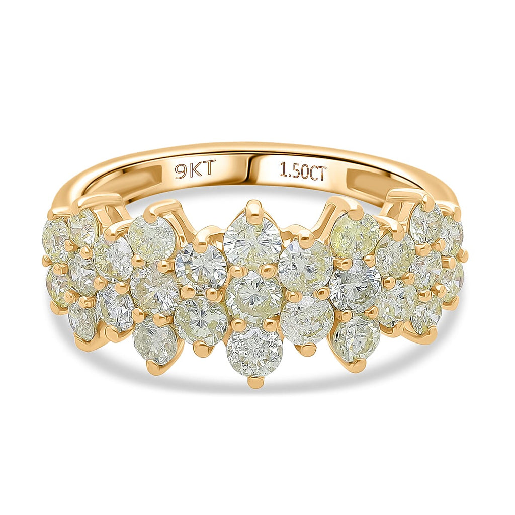 9K Yellow Gold SGL Certified Natural Yellow Diamond (I2-I3) Cluster Ring 1.50 Ct.