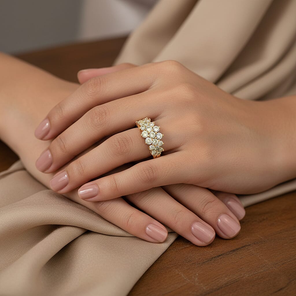 9K Yellow Gold SGL Certified Natural Yellow Diamond (I2-I3) Cluster Ring 1.50 Ct.