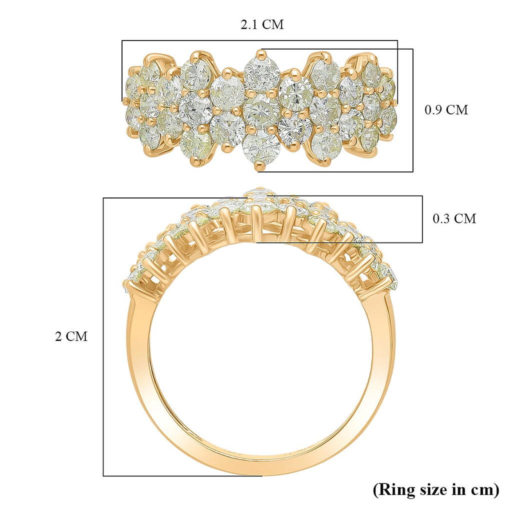 9K Yellow Gold SGL Certified Natural Yellow Diamond (I2-I3) Cluster Ring 1.50 Ct.
