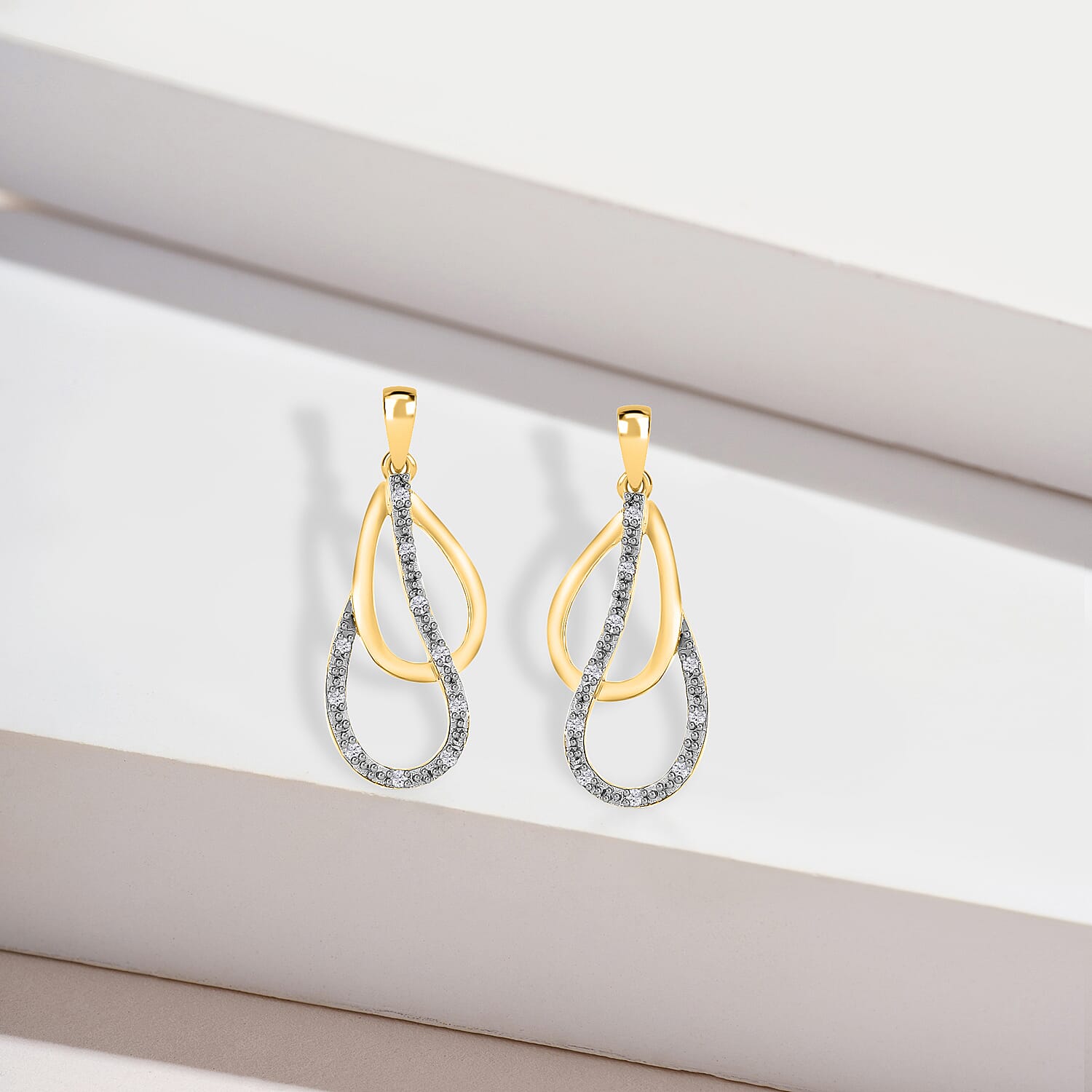 9K Yellow Gold Diamond Double-Teardrop Earrings 0.06 Ct 7518529 1