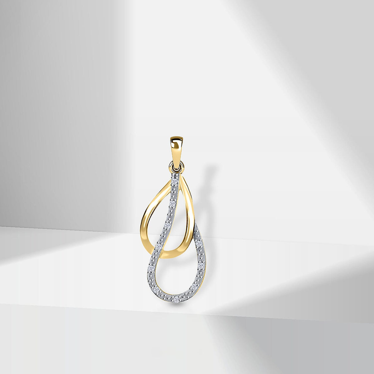 9K Yellow Gold Diamond Double-Teardrop Pendant 0.03 Ct 7518525 1