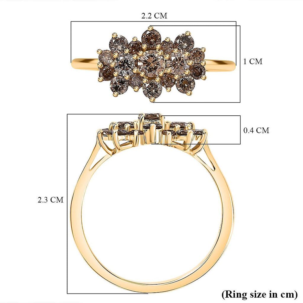9K Yellow Gold SGL Certified Natural Champagne Diamond Boat Ring 1.00 Ct.