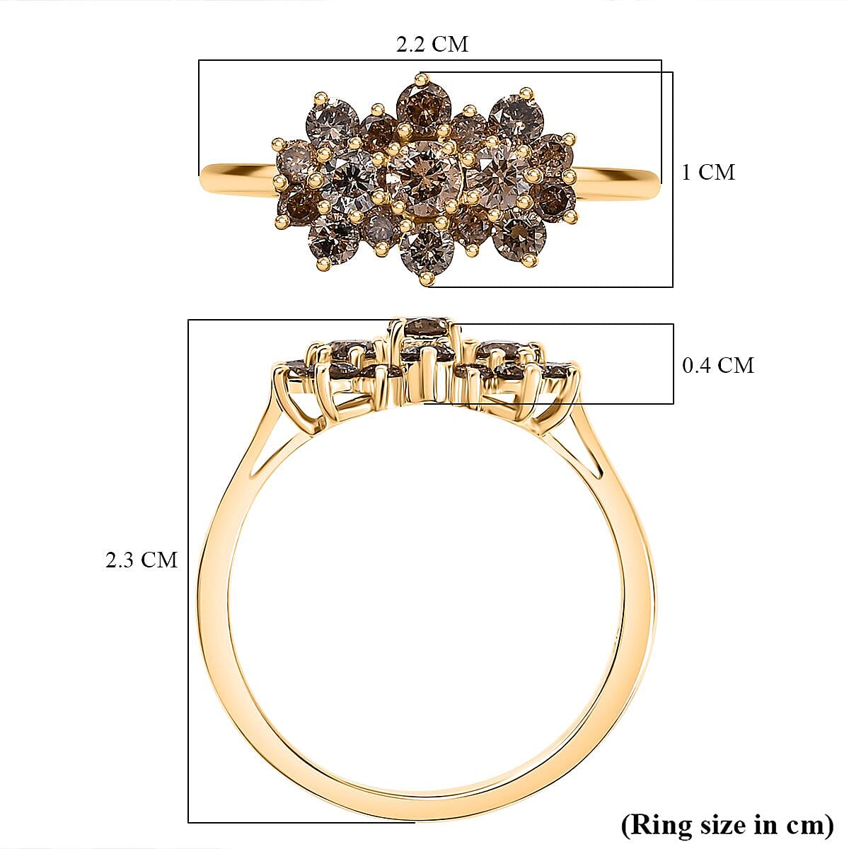 9K Yellow Gold SGL Certified Champagne Diamond Cluster Ring 1.00 Ct. 7997199 11