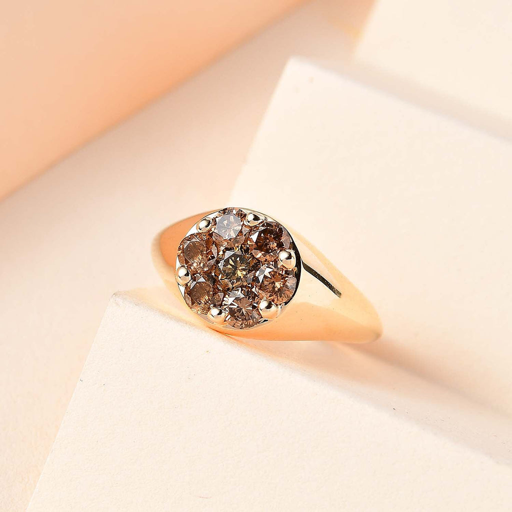 9K Yellow Gold SGL Certified Natural Champagne Diamond Ring 1.00 Ct