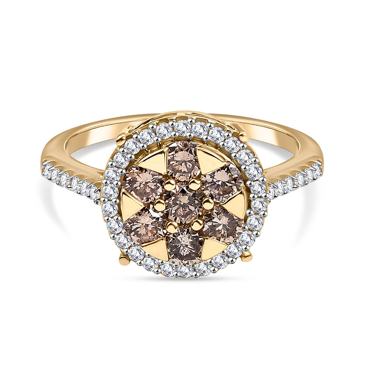 Champagne Diamond and White Diamond Cluster Ring in 9K Yellow Gold, SGL Certified 8017544 0
