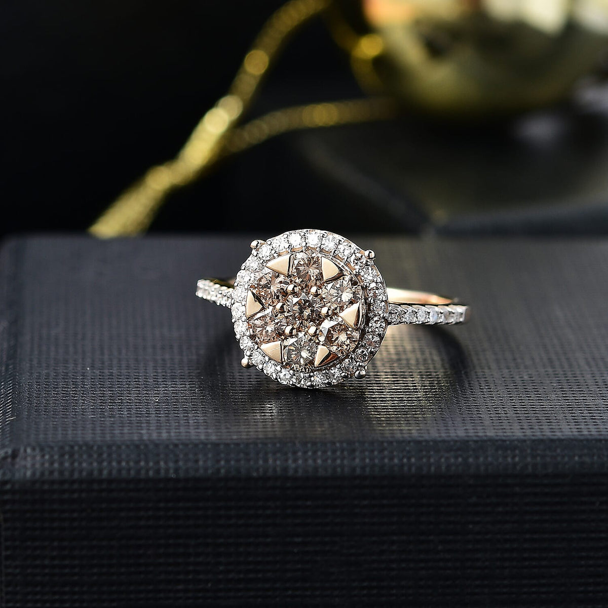 Champagne Diamond and White Diamond Cluster Ring in 9K Yellow Gold, SGL Certified 8017544 2