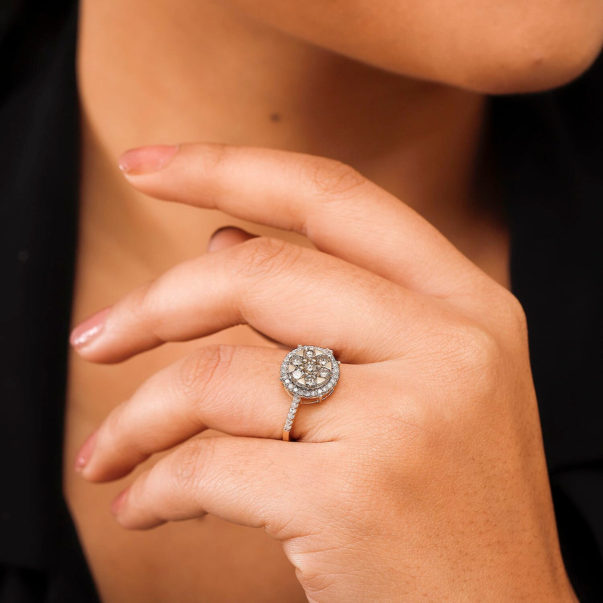 Champagne Diamond and White Diamond Cluster Ring in 9K Yellow Gold, SGL Certified 8017544 3