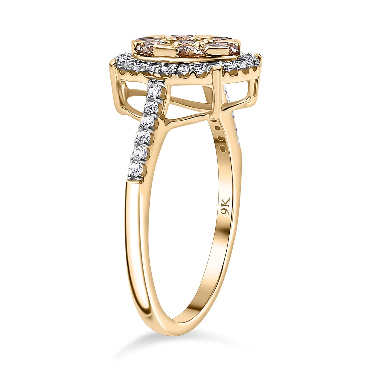 Champagne Diamond and White Diamond Cluster Ring in 9K Yellow Gold, SGL Certified 8017544 4