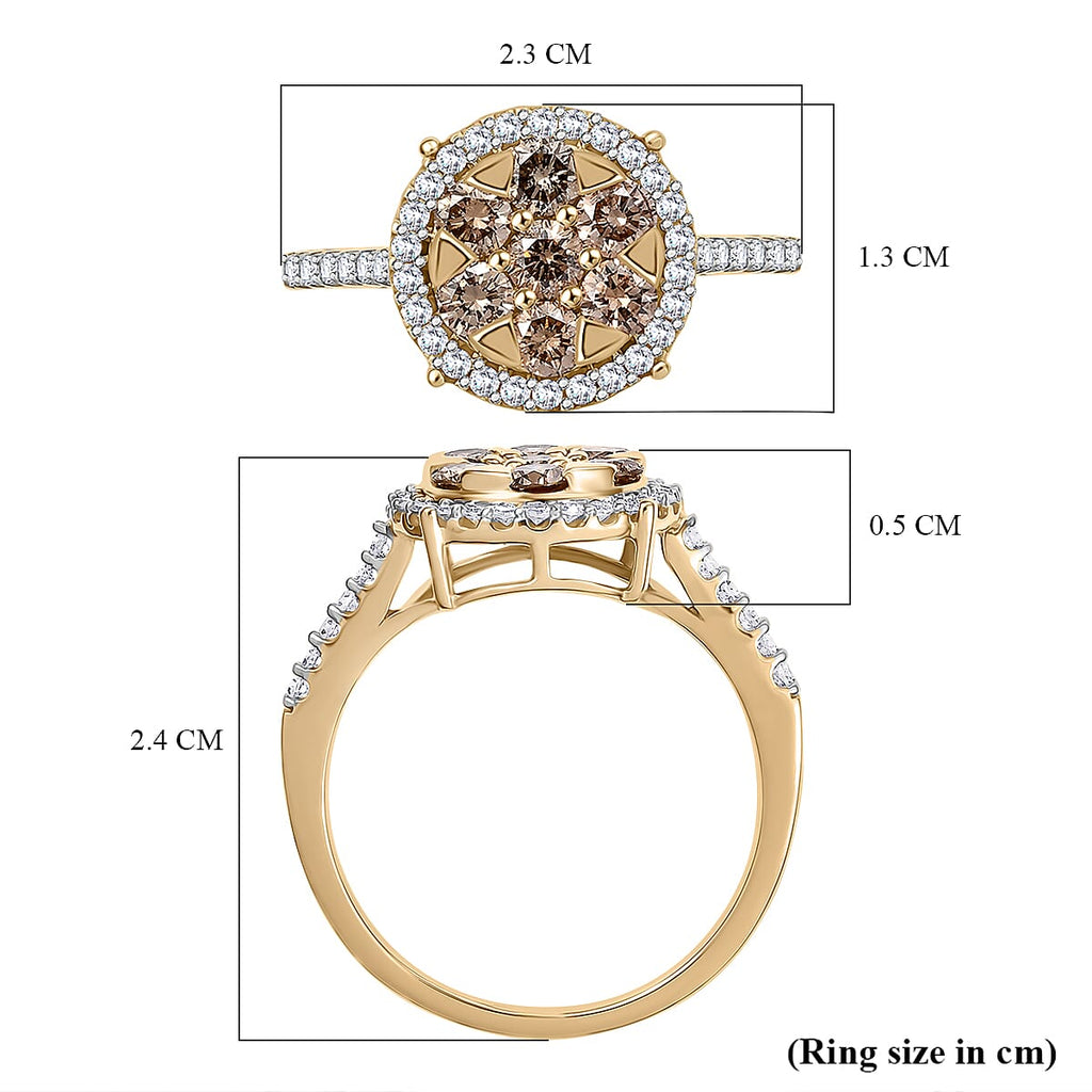 9K Yellow Gold SGL Certified Champagne Diamond & White Diamond Ring 1.02 Ct.