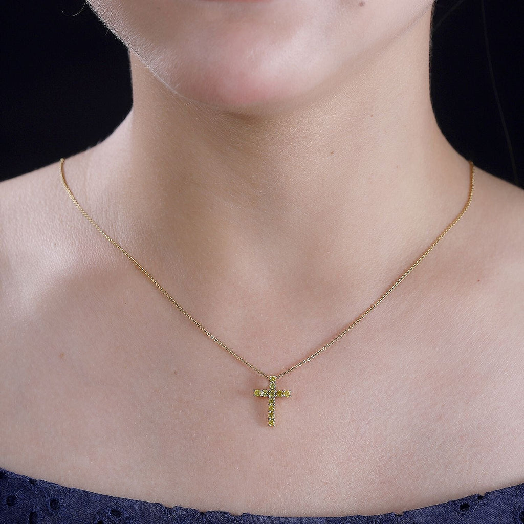 9K Yellow Gold SGL Certified Natural Yellow Diamond Cross Pendant 0.50 Ct