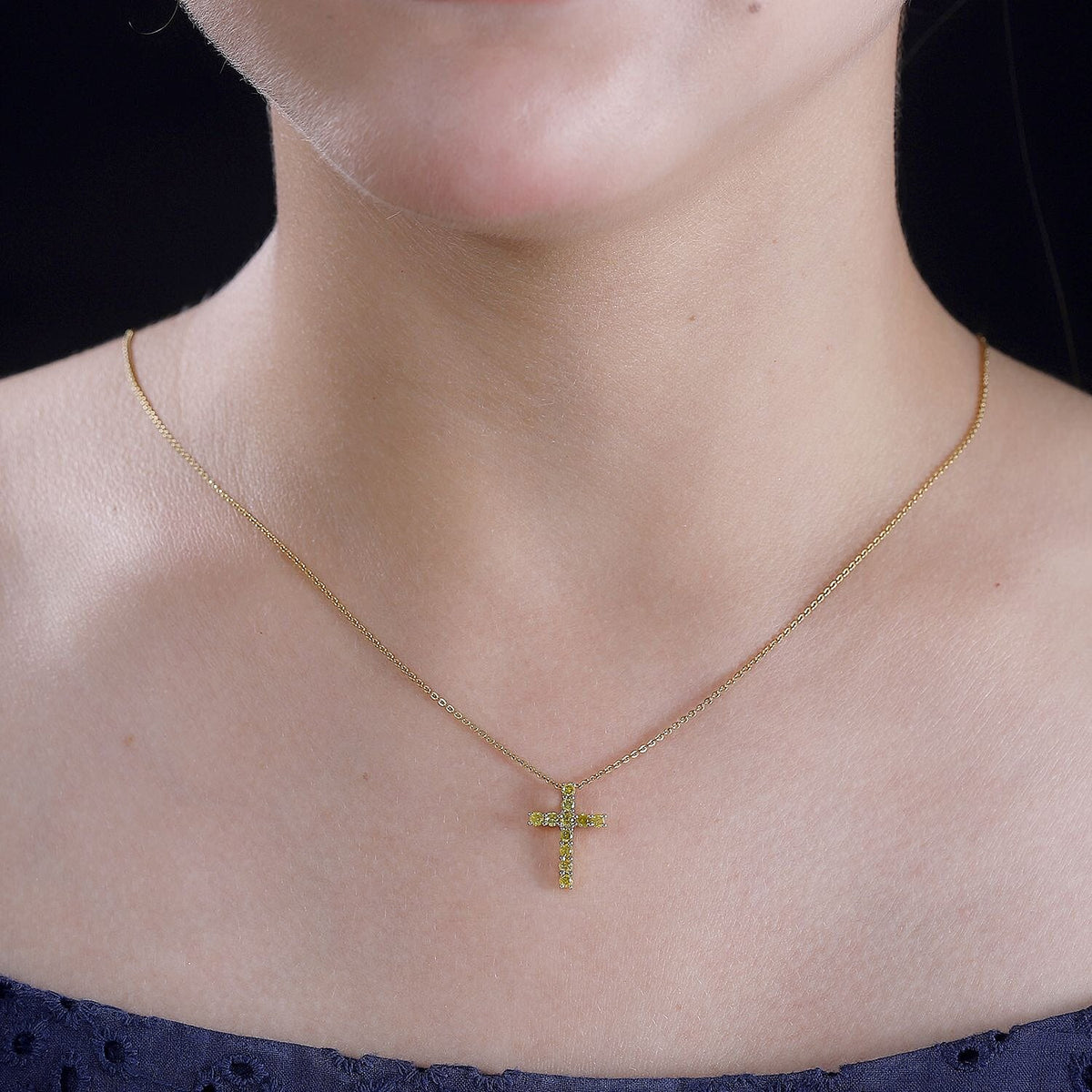 9K Yellow Gold SGL Certified Natural Yellow Diamond Cross Pendant 0.50 ct. 7861646 2
