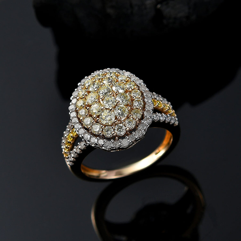 One Time Deal - 9K Yellow Gold I3 Natural Yellow Diamond & I3 G-H White Diamond SGL Certified Ring 1.50 Ct.