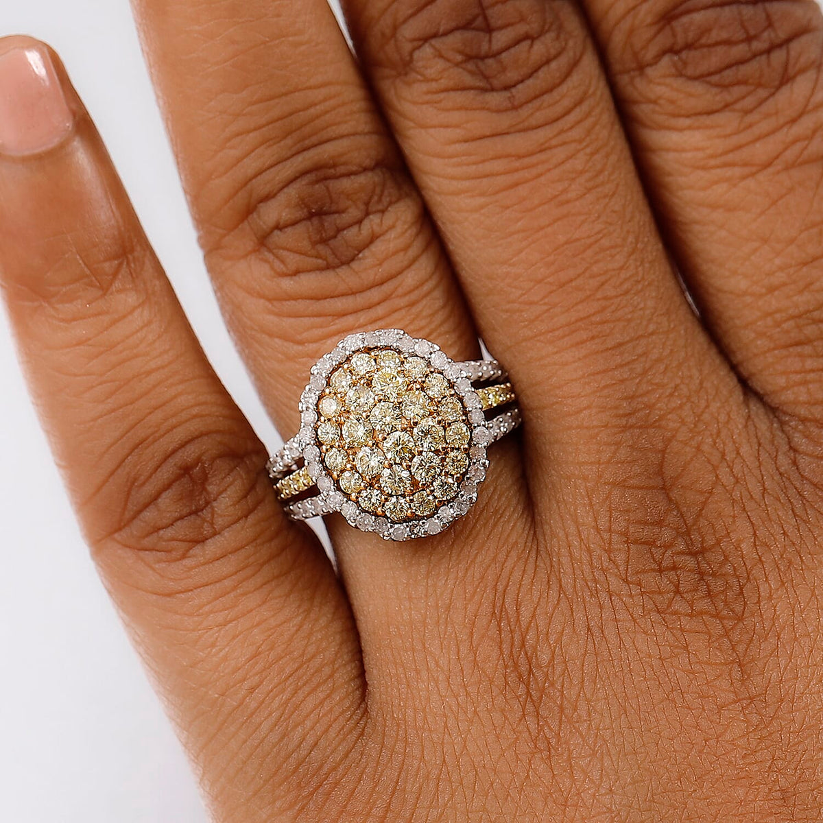 9K Yellow Gold SGL Certified Natural Yellow Diamond, White Diamond I3 Cluster Ring 8047444 3