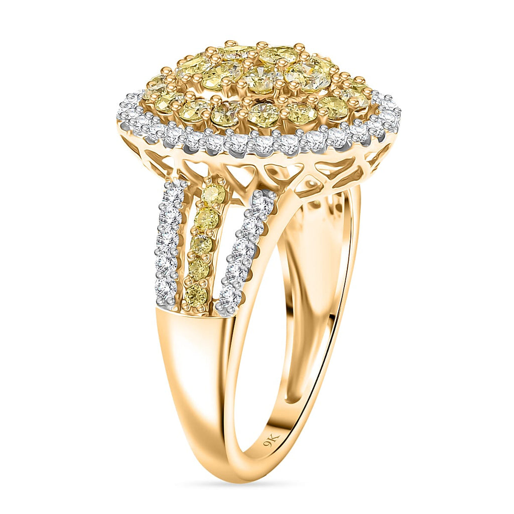 One Time Deal - 9K Yellow Gold I3 Natural Yellow Diamond & I3 G-H White Diamond SGL Certified Ring 1.50 Ct.