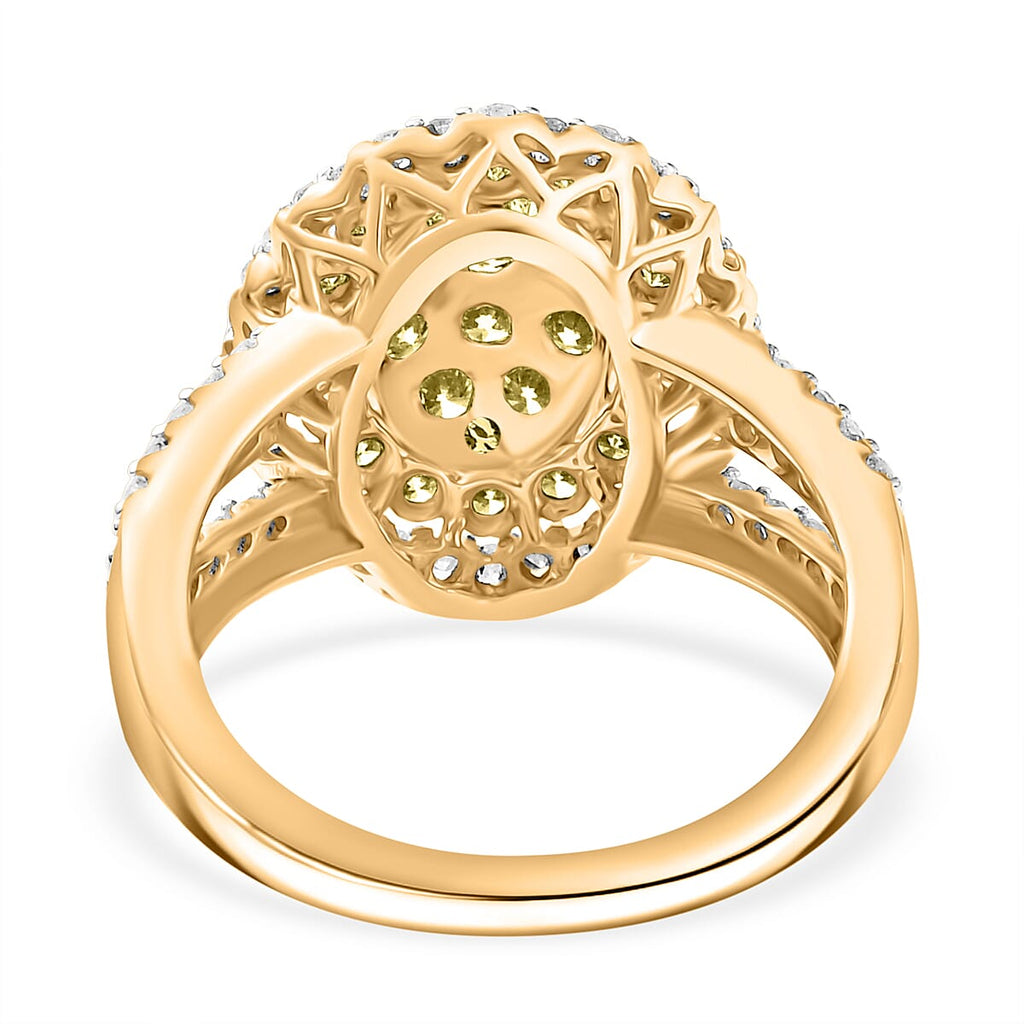 One Time Deal - 9K Yellow Gold I3 Natural Yellow Diamond & I3 G-H White Diamond SGL Certified Ring 1.50 Ct.
