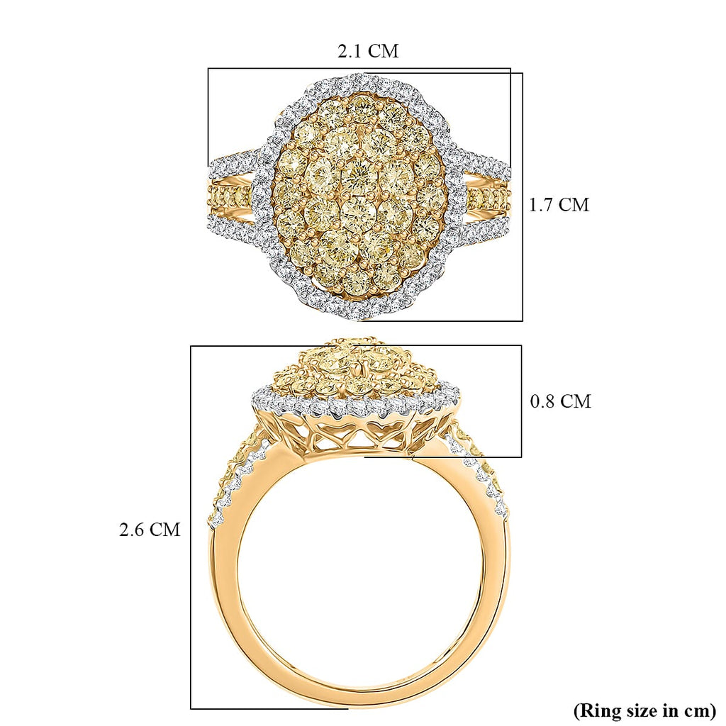 One Time Deal - 9K Yellow Gold I3 Natural Yellow Diamond & I3 G-H White Diamond SGL Certified Ring 1.50 Ct.