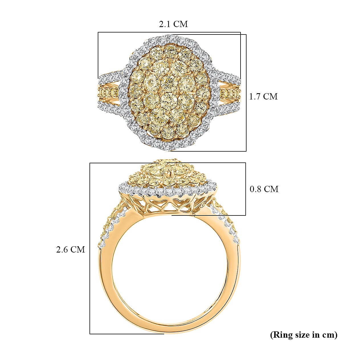 9K Yellow Gold SGL Certified Natural Yellow Diamond, White Diamond I3 Cluster Ring 8047444 6