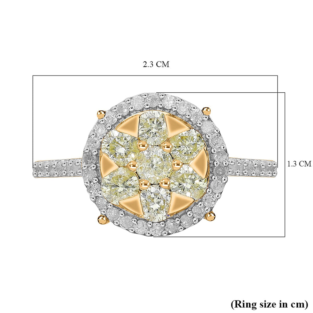 The Rare Find - Yellow Diamond Ring in 9K Yellow Gold with White Diamonds  (1.00 CT)- Limited Stock