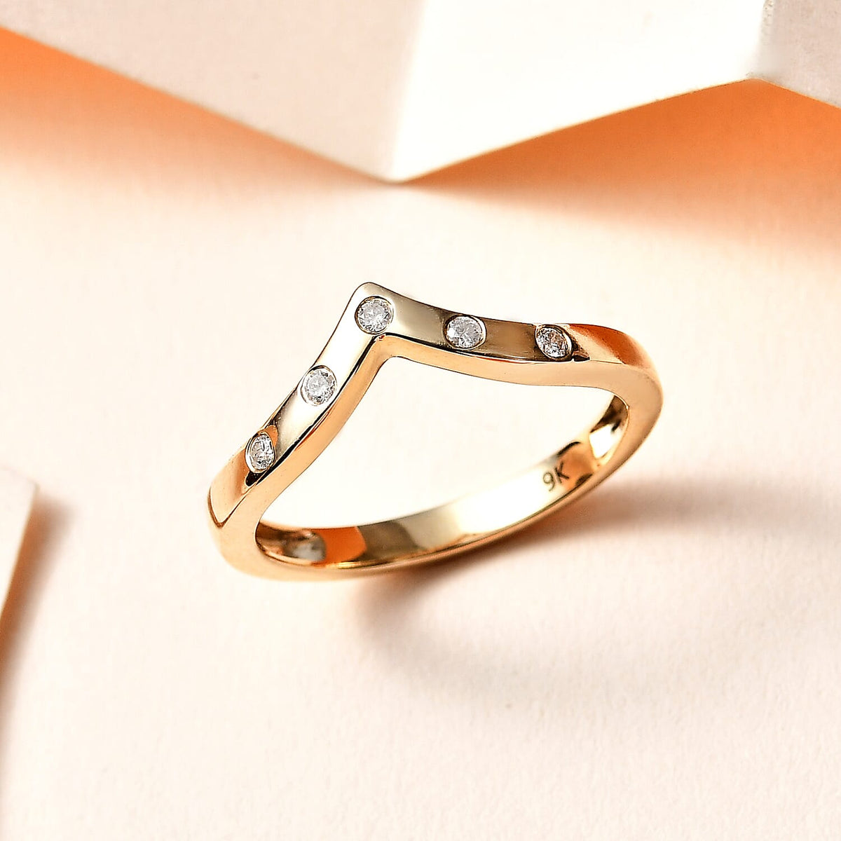 9K Yellow Gold SGL Certified Diamond Wishbone Ring 7649311 1