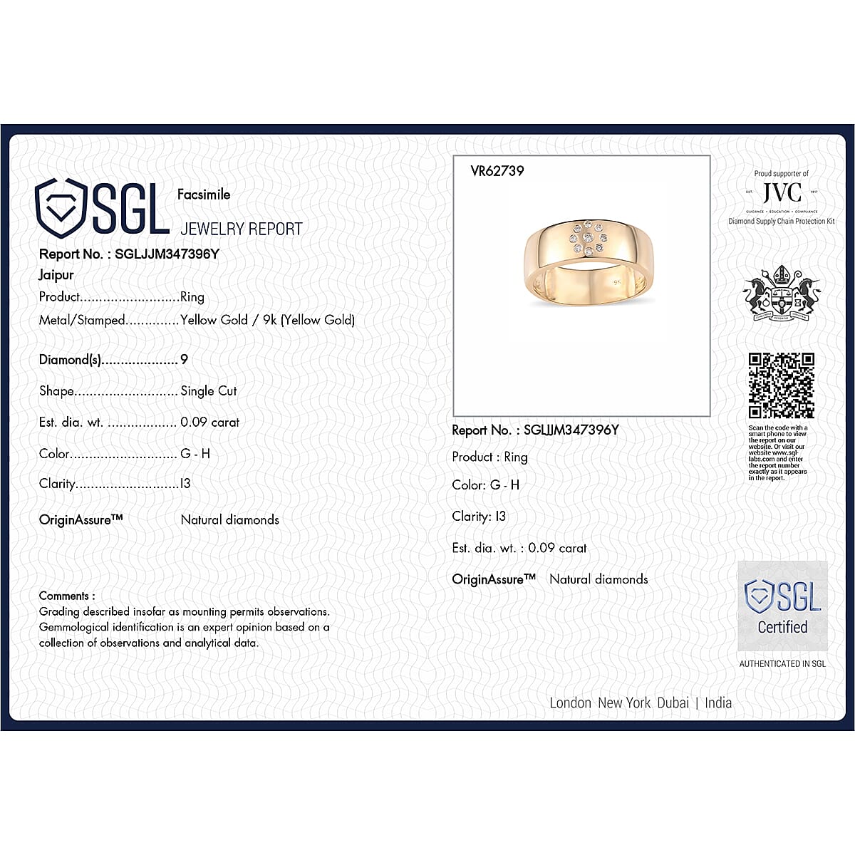 9K Yellow Gold SGL Certified Diamond Band Ring 7647075 6