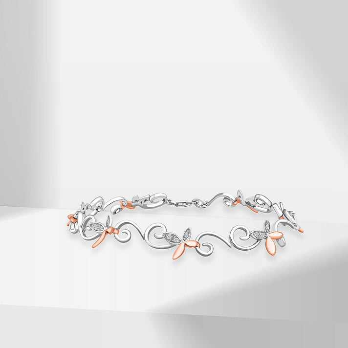 9K Yellow Gold Diamond Flower Swirl Link Bracelet (Size - 7.5) 0.12 Ct Gold Wt. 9.02 Gms 7519311 2