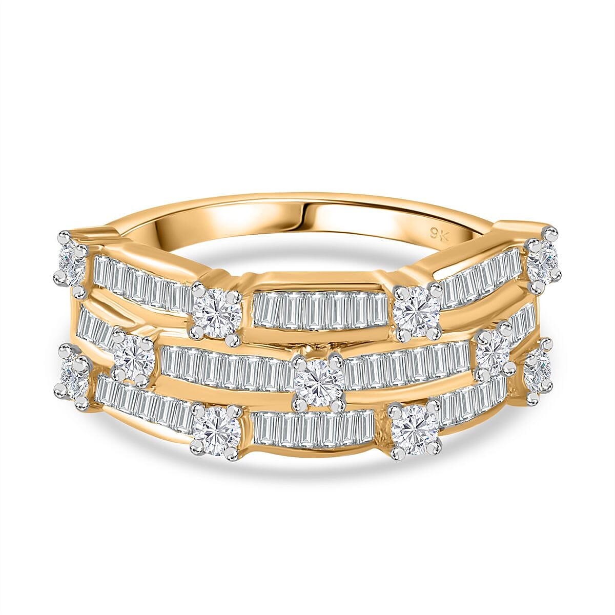 9K Yellow Gold White Diamond I3 Cluster Ring, Gold Wt. 3.85 Gms  0.979  Ct. 7647088 0