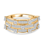 9K Yellow Gold Diamond Three Row Eternity Band Ring 1.00 Ct